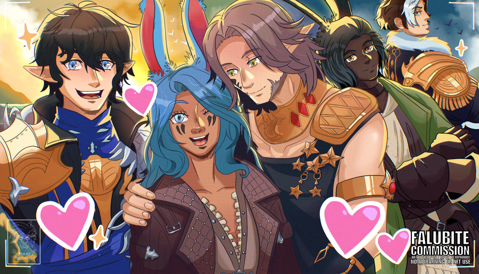 Commissioned work of client's Warrior of Light with Aymeric, Urianger, Erenville and Emet Selch - Digital Art - 2025
