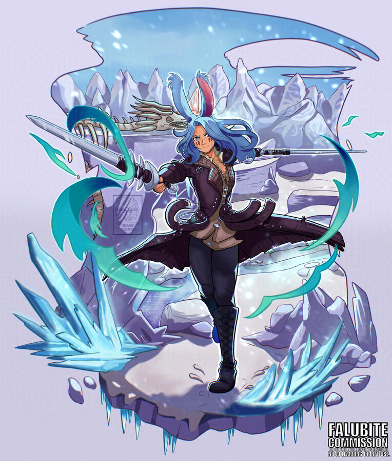 Commissioned work of client&#39;s Warrior of Light in an icey tundra - Digital Art - 2025